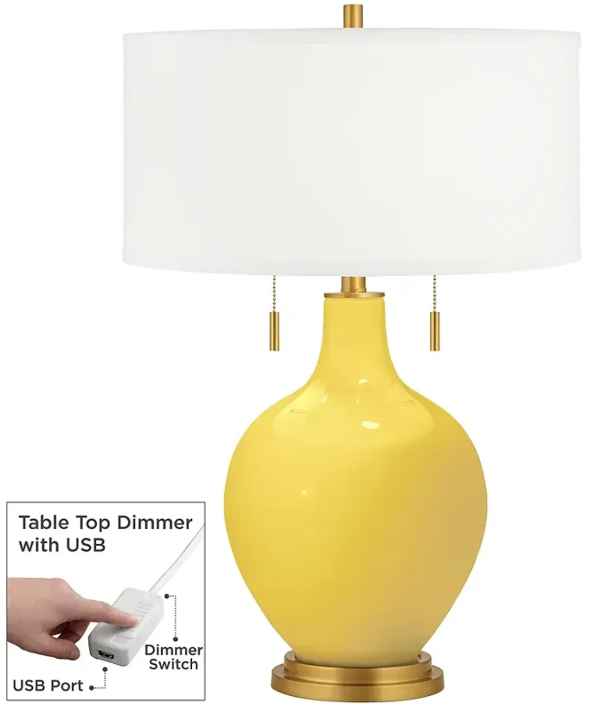 Color Plus Toby Brass 28" Lemon Zest Yellow Table Lamp with USB Dimmer