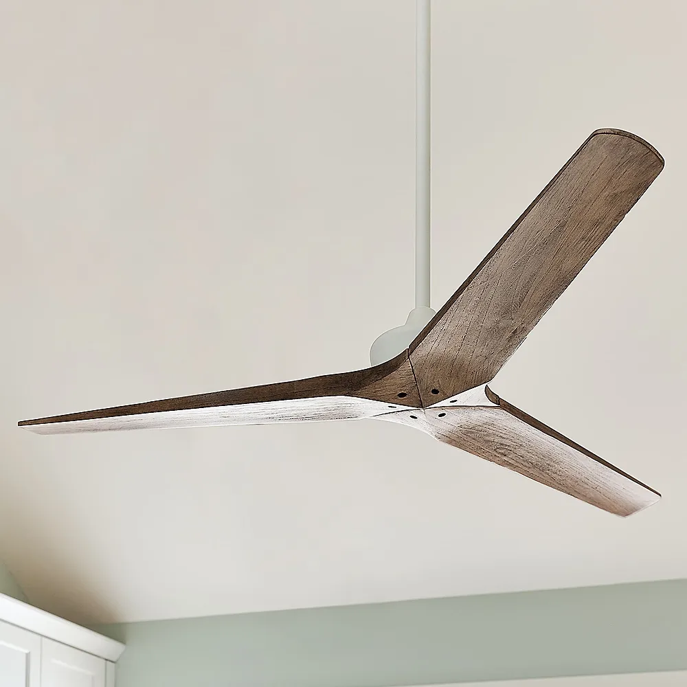 44" Hinkley Chisel Matte White and Wood Damp Rated Smart Ceiling Fan