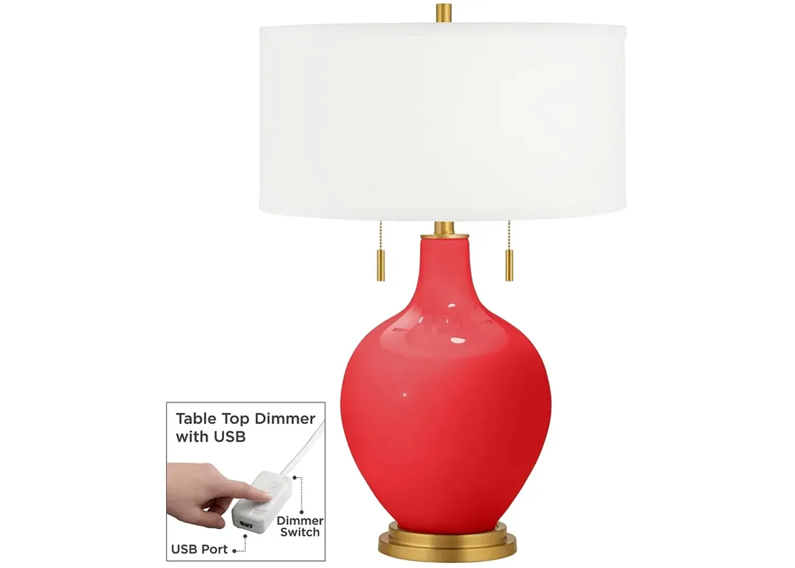 Poppy Red Toby Brass Accents Table Lamp with Dimmer