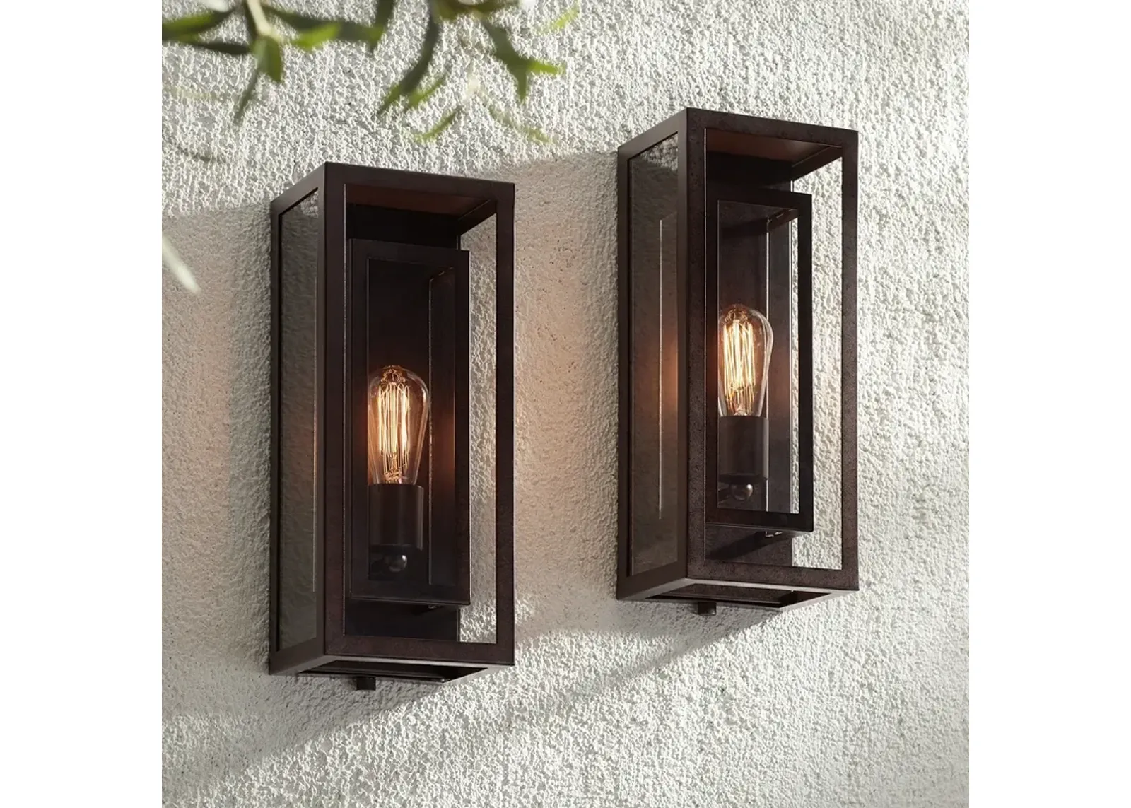 Possini Euro Double Box 15 1/2" Bronze Outdoor Wall Lights Set of 2