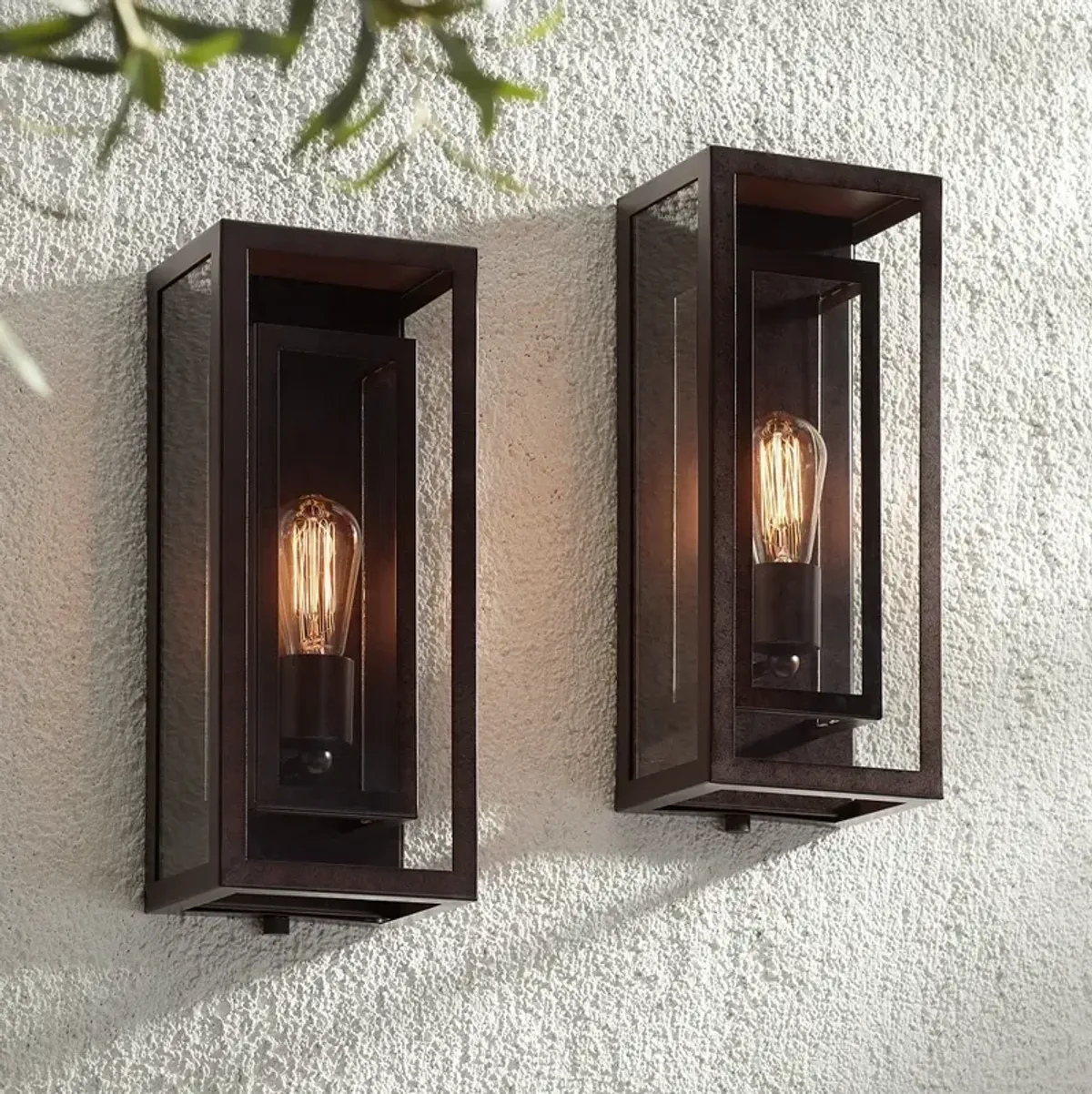 Possini Euro Double Box 15 1/2" Bronze Outdoor Wall Lights Set of 2