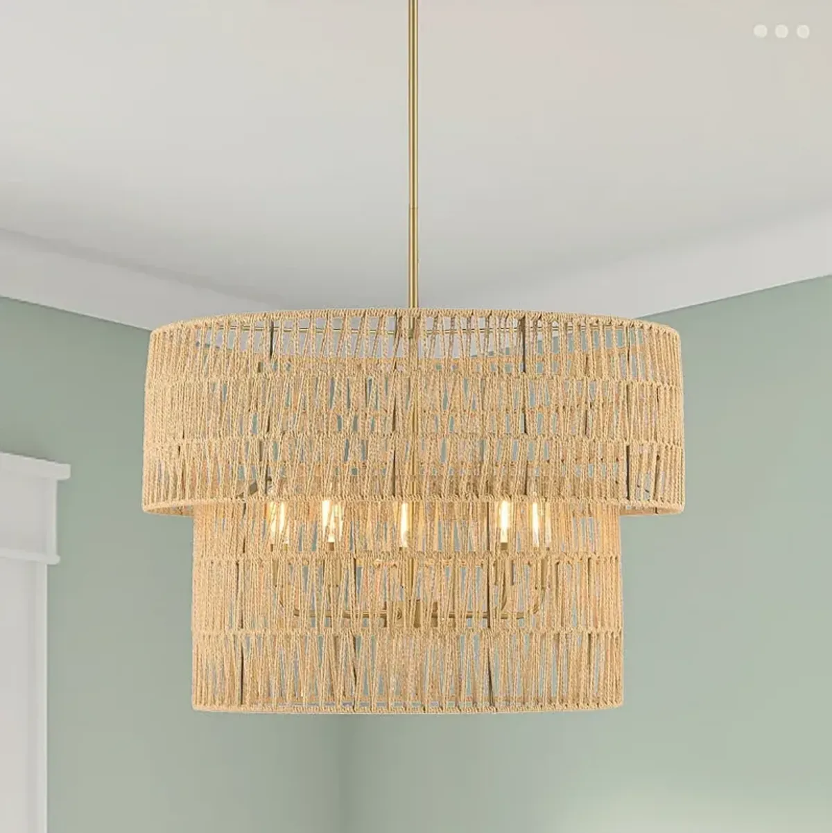 Bungalow Heaven 26" Wide Soft Brass Rope 5-Light Pendant