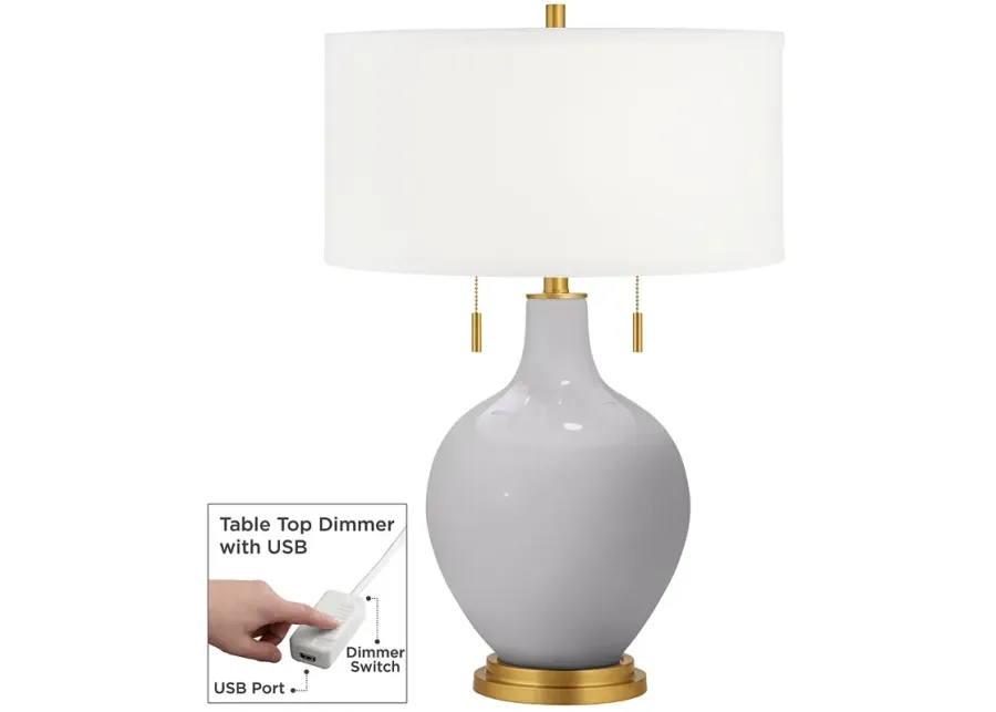 Swanky Gray Toby Brass Accents Table Lamp with Dimmer