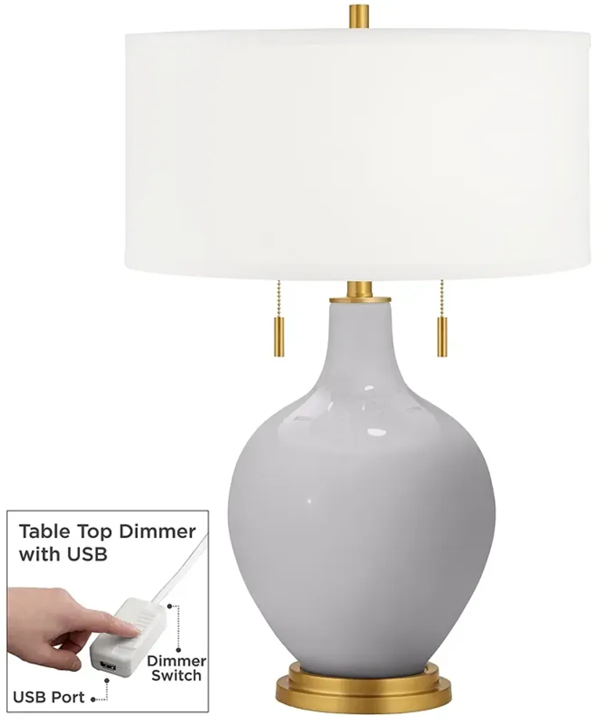 Swanky Gray Toby Brass Accents Table Lamp with Dimmer