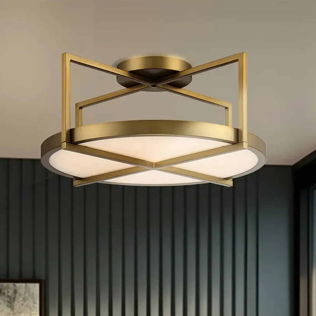 Minka-Lavery Boada 18" Soft Brass Semi Flush Mount with White Faux