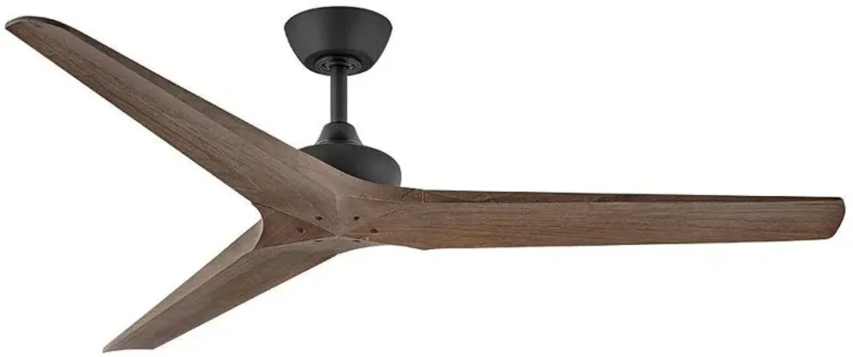 60" Hinkley Chisel Matte Black and Wood Damp Rated Smart Ceiling Fan