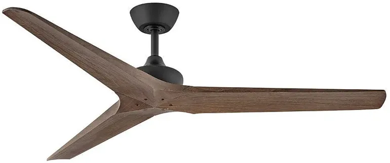 60" Hinkley Chisel Matte Black and Wood Damp Rated Smart Ceiling Fan