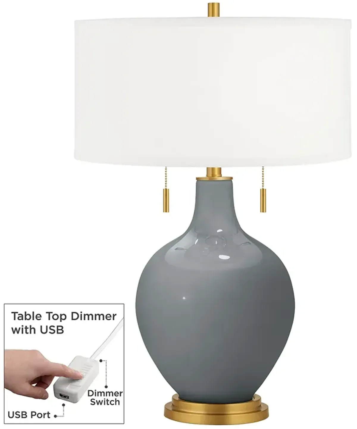 Color Plus Toby Brass 28" Software Gray Table Lamp with USB Dimmer