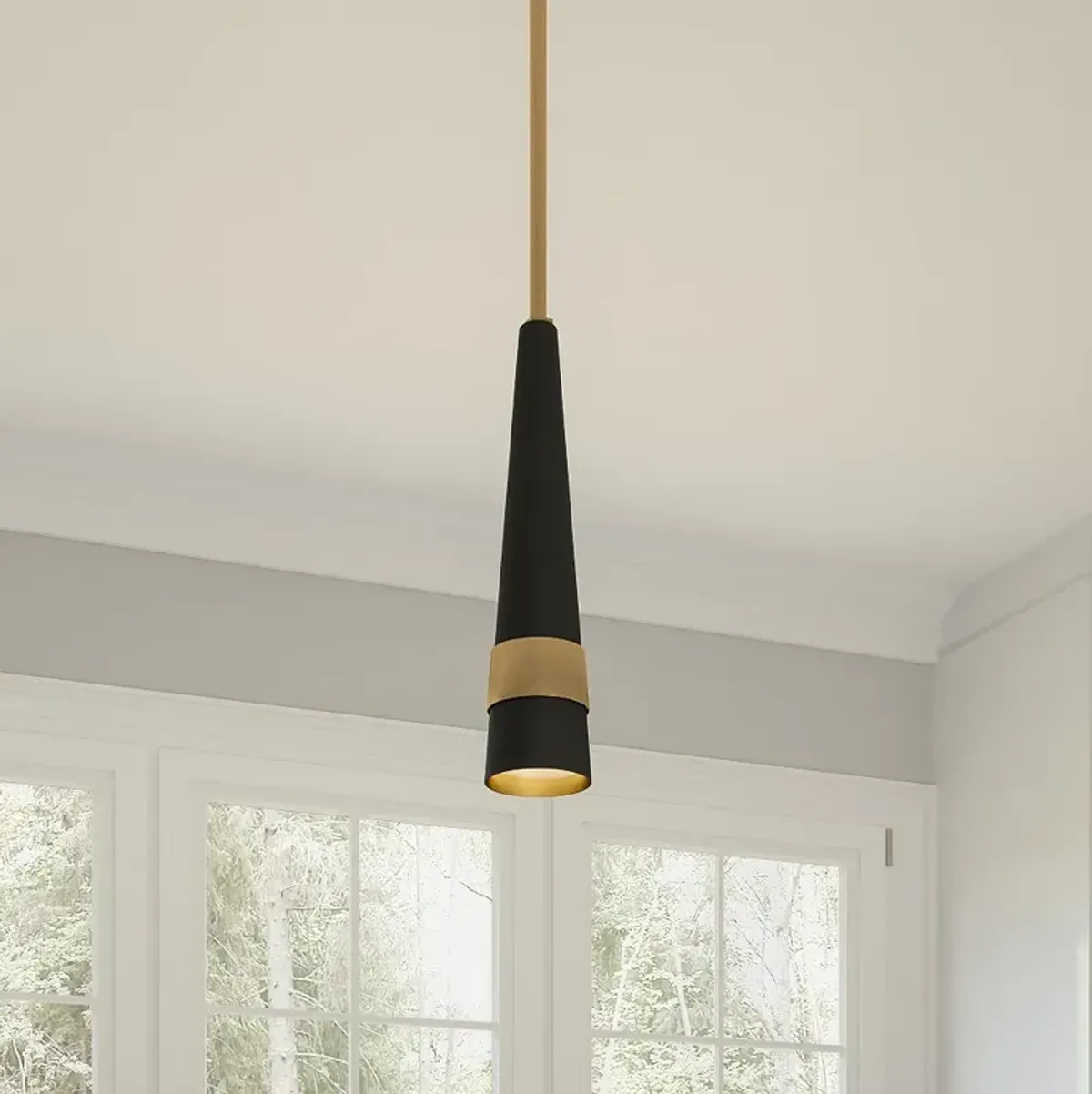 Quoizel Lennox 14" Weathered Brass and Black Modern LED Mini Pendant