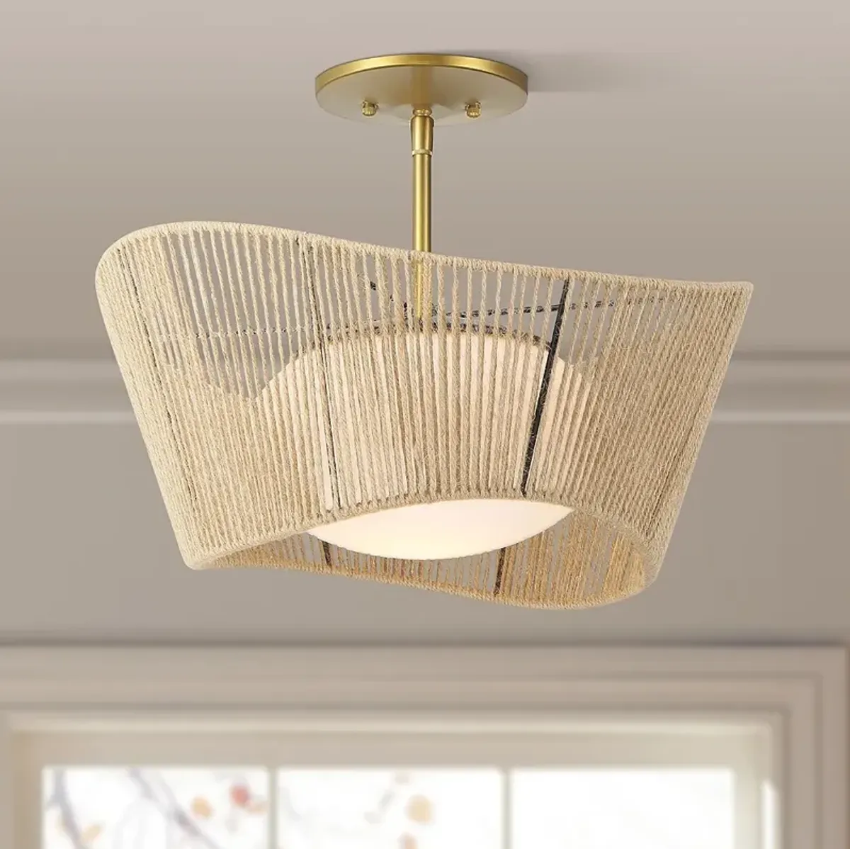 Minka Key Largo 15" Wide Opal Glass and Rope Modern Ceiling Light