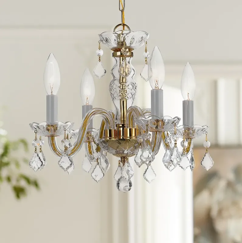 Crystorama Traditional Crystal 15" Brass and Crystal Mini Chandelier