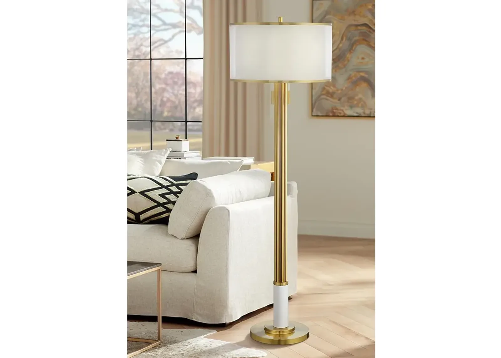 Possini Euro Paramus 73 3/4" Brass Faux Marble Tall 4-Light Floor Lamp