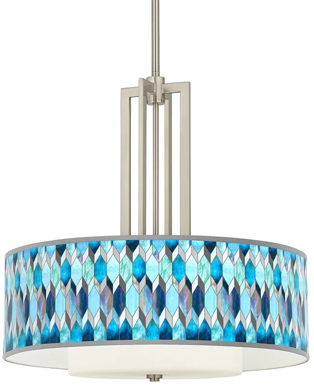 Blue Tiffany-Style Carey 24" Brushed Nickel 4-Light Chandelier