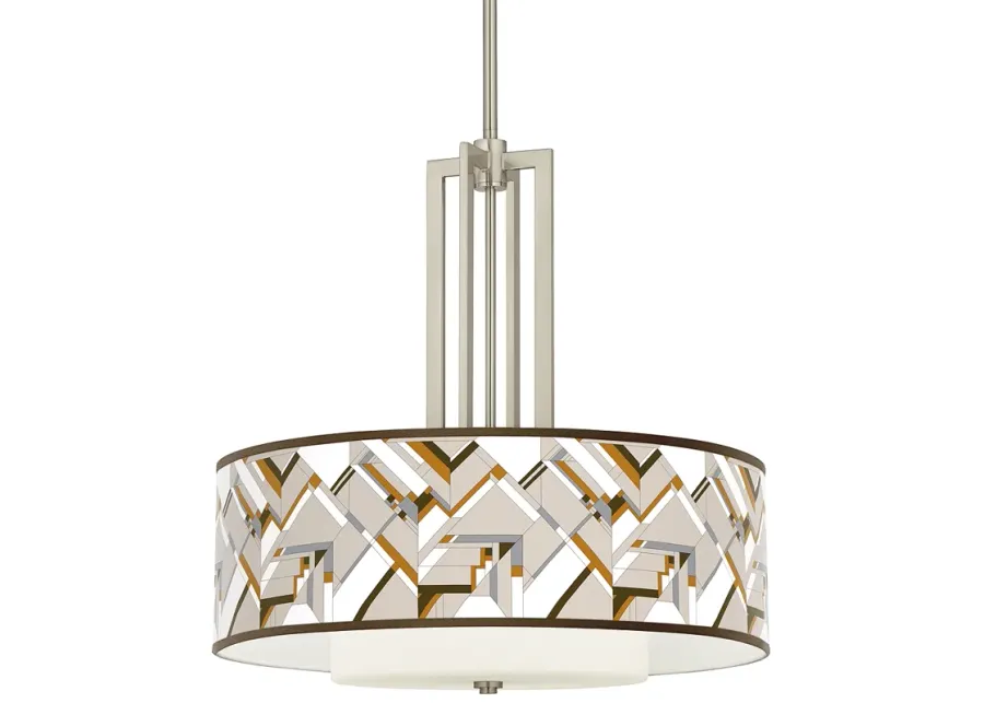 Craftsman Mosaic Carey 24" Brushed Nickel 4-Light Chandelier