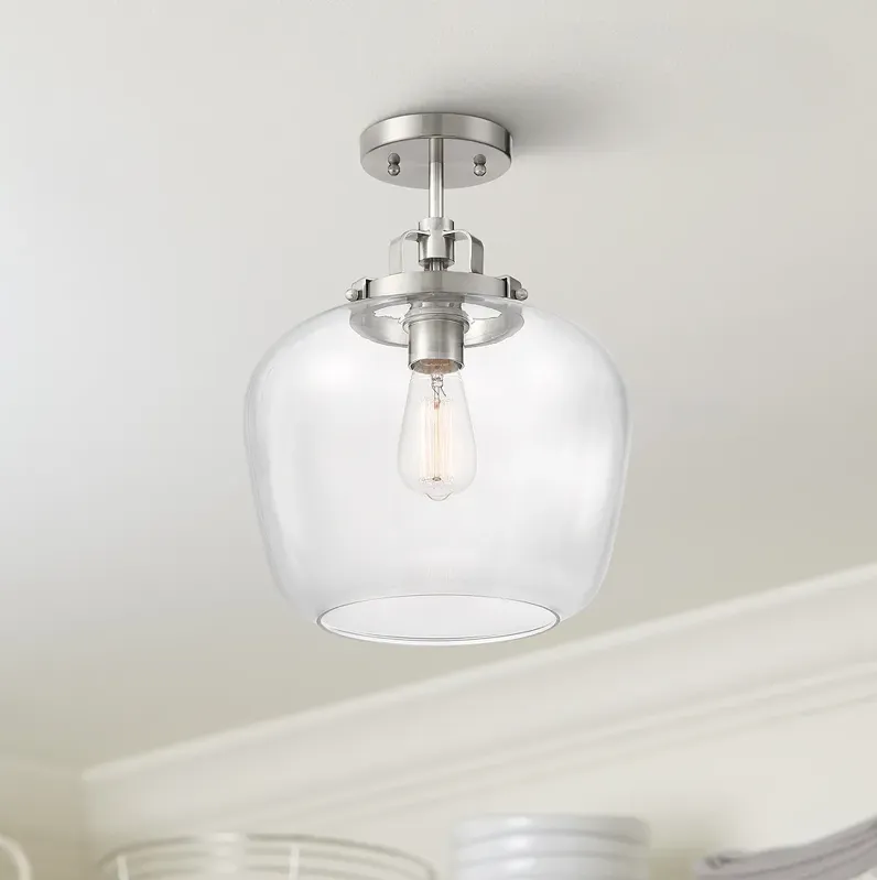 Regency Hill Kenna 12 1/4" Brushed Nickel Clear Glass Ceiling Light