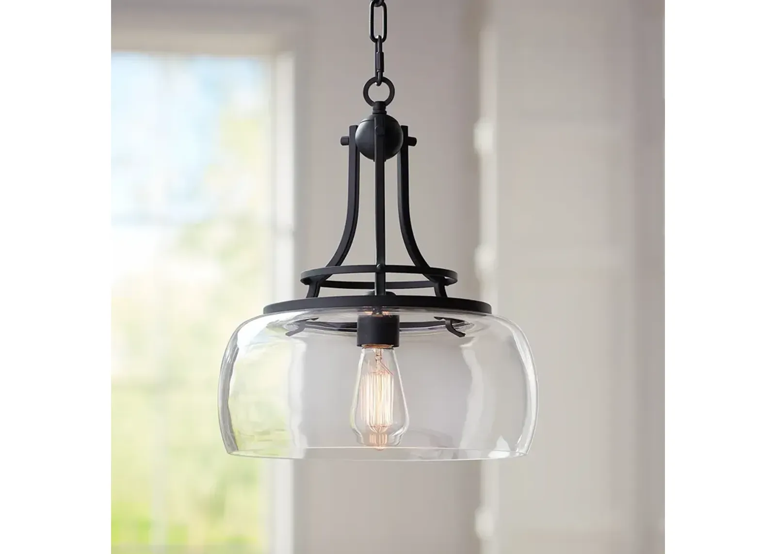 Franklin Iron Charleston 13 1/2" Black and Clear Glass Pendant Light