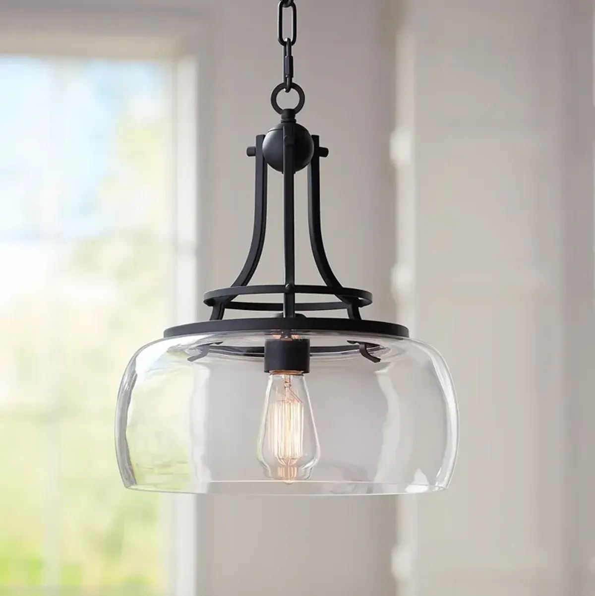 Franklin Iron Charleston 13 1/2" Black and Clear Glass Pendant Light