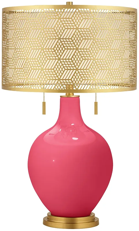 Eros Pink Toby Brass Metal Shade Table Lamp