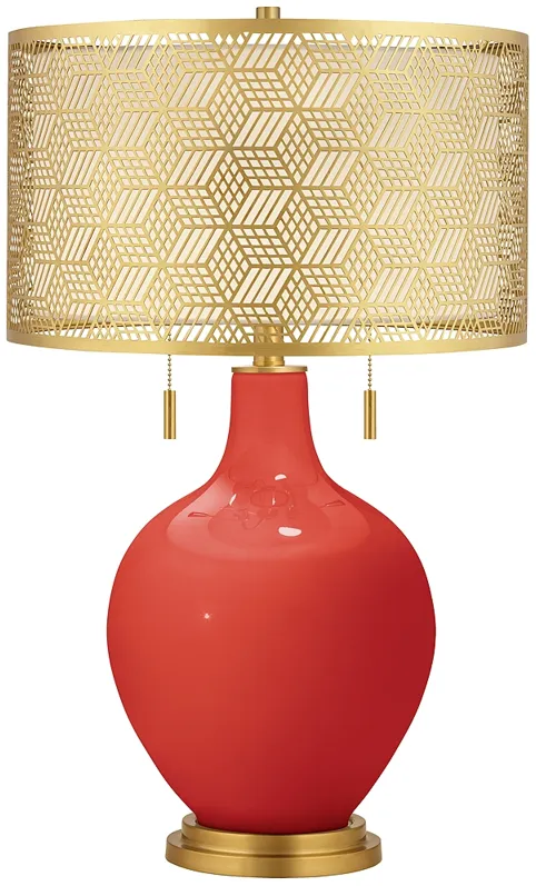 Cherry Tomato Toby Brass Metal Shade Table Lamp