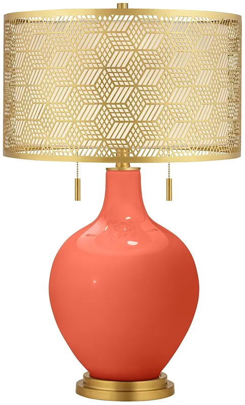 Daring Orange Toby Brass Metal Shade Table Lamp