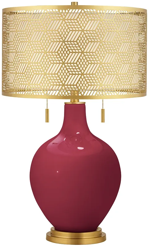 Antique Red Toby Brass Metal Shade Table Lamp