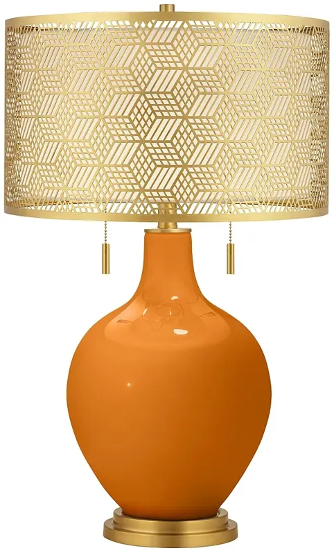 Cinnamon Spice Toby Brass Metal Shade Table Lamp