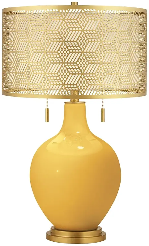 Goldenrod Toby Brass Metal Shade Table Lamp