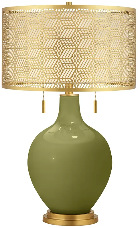 Rural Green Toby Brass Metal Shade Table Lamp