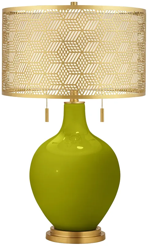 Olive Green Toby Brass Metal Shade Table Lamp