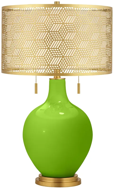 Neon Green Toby Brass Metal Shade Table Lamp