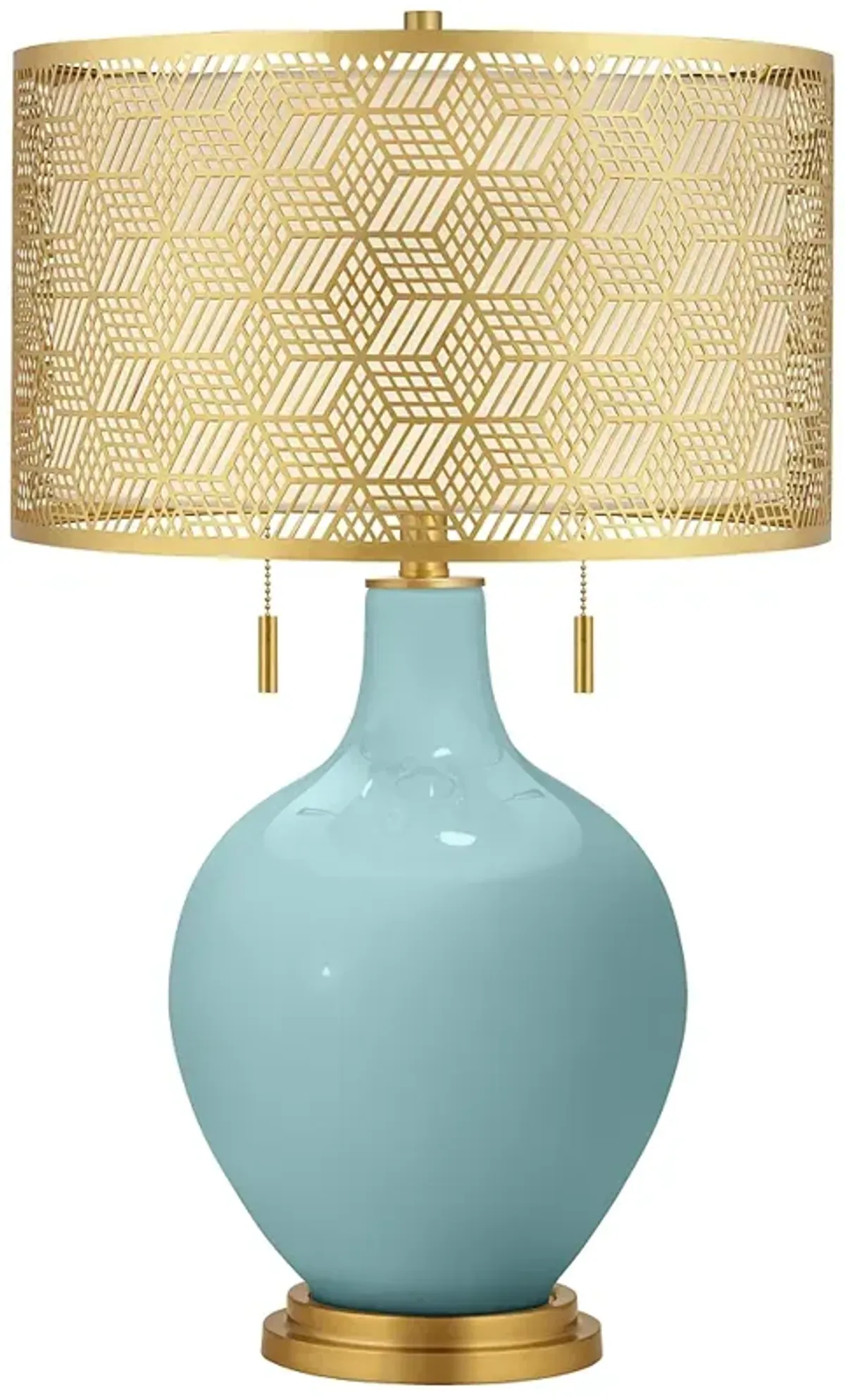 Color Plus Toby 28" Brass Shade and Raindrop Blue Modern Table Lamp