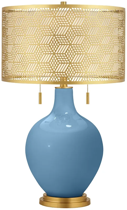 Secure Blue Toby Brass Metal Shade Table Lamp