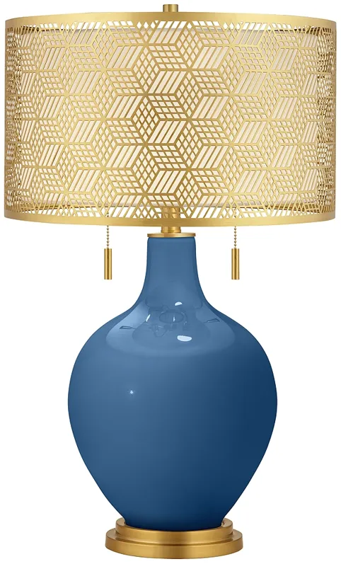 Regatta Blue Toby Brass Metal Shade Table Lamp