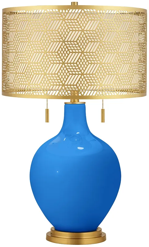 Royal Blue Toby Brass Metal Shade Table Lamp