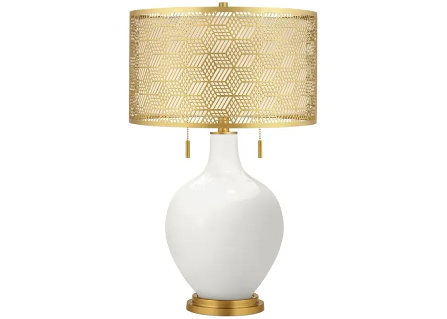 Winter White Toby Brass Metal Shade Table Lamp