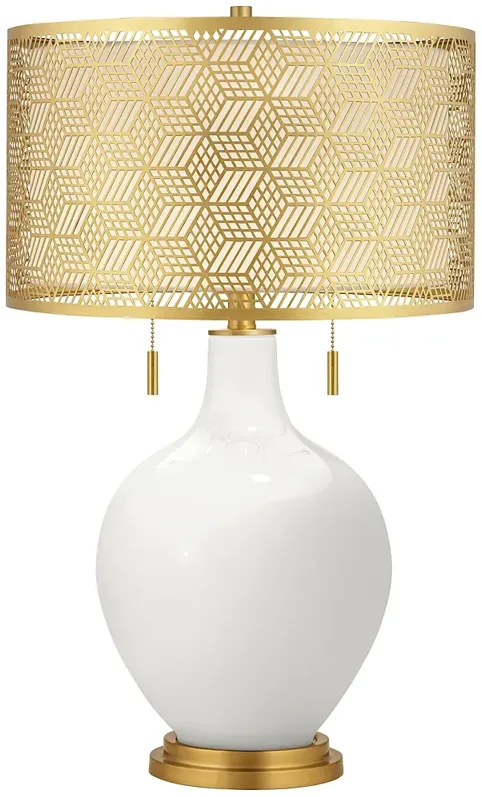 Winter White Toby Brass Metal Shade Table Lamp