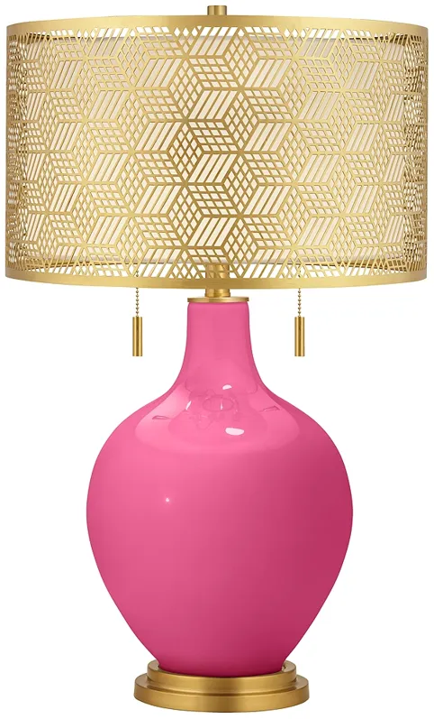 Color Plus Toby Brass 28" Metal Shade Blossom Pink Table Lamp