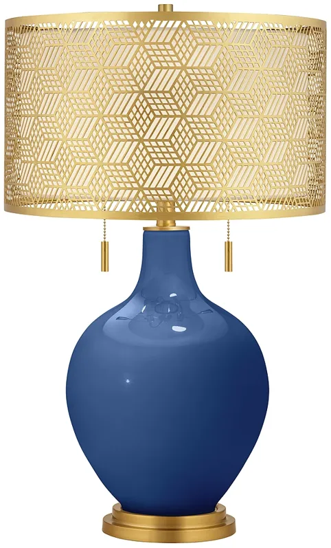 Monaco Blue Toby Brass Metal Shade Table Lamp