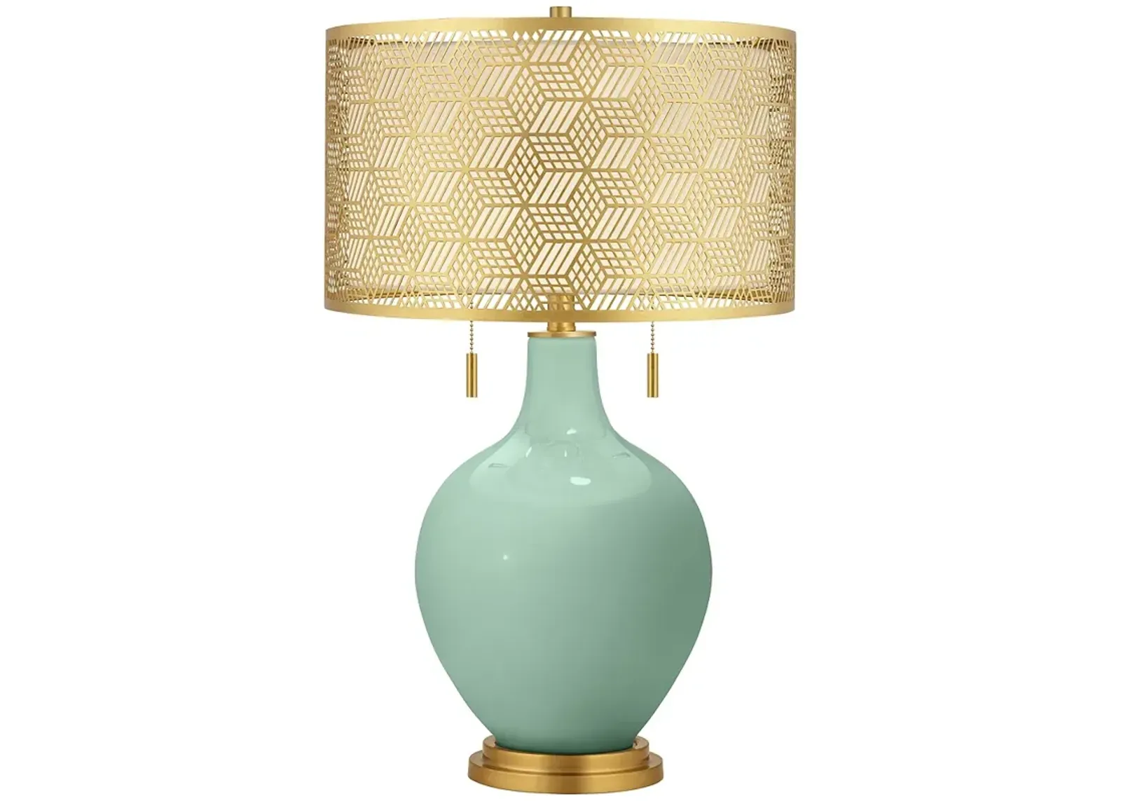 Grayed Jade Toby Brass Metal Shade Table Lamp