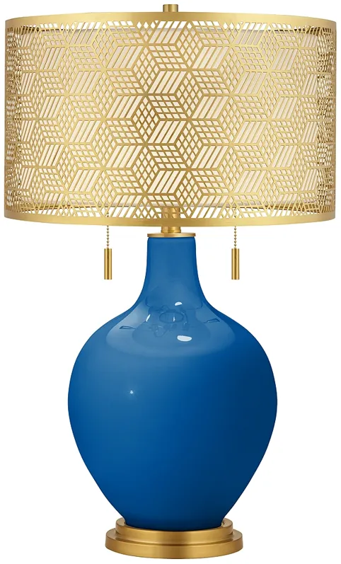 Hyper Blue Toby Brass Metal Shade Table Lamp