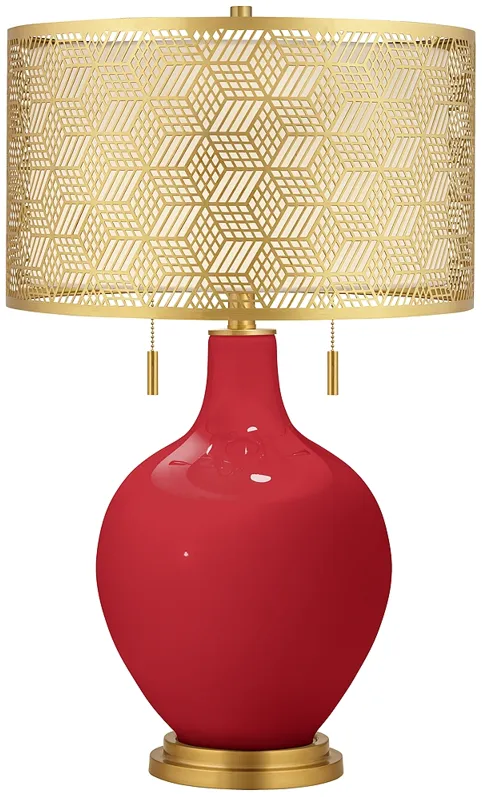 Ribbon Red Toby Brass Metal Shade Table Lamp