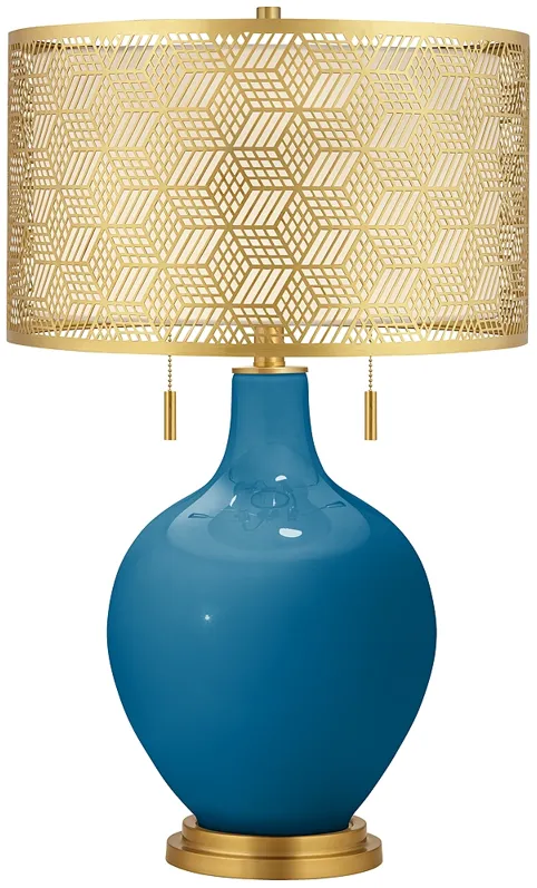 Mykonos Blue Toby Brass Metal Shade Table Lamp