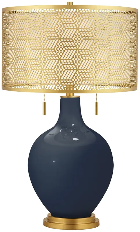 Color Plus Toby Brass 28" Metal Shade and Naval Blue Table Lamp