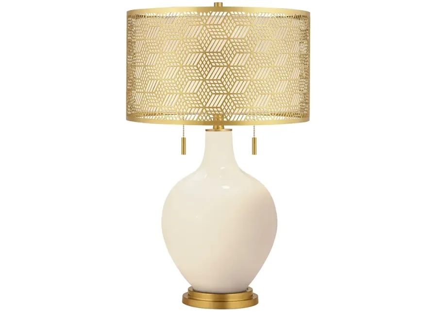 Color Plus Toby Brass 28" Steamed Milk White Metal Shade Table Lamp