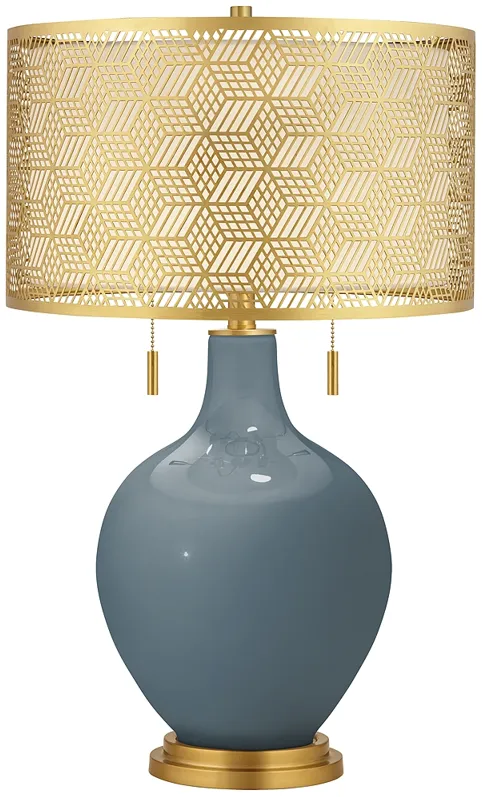 Smoky Blue Toby Brass Metal Shade Table Lamp