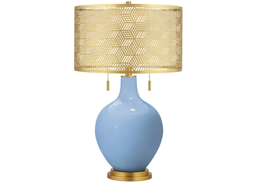 Placid Blue Toby Brass Metal Shade Table Lamp