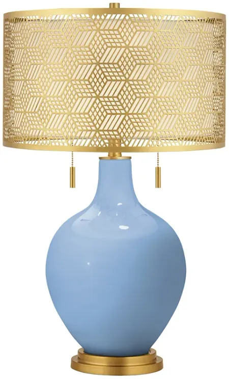 Placid Blue Toby Brass Metal Shade Table Lamp