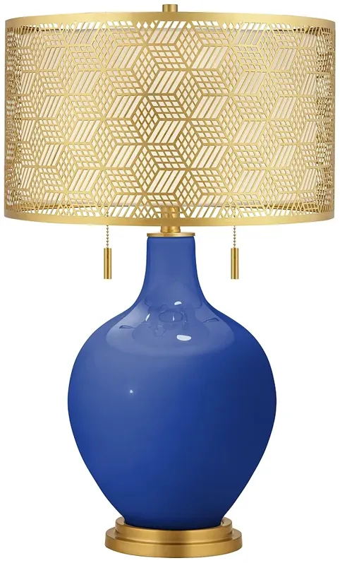 Dazzling Blue Toby Brass Metal Shade Table Lamp