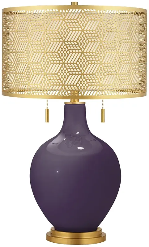 Quixotic Plum Toby Brass Metal Shade Table Lamp