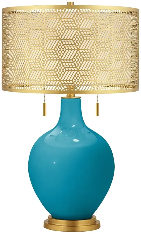 Caribbean Sea Toby Brass Metal Shade Table Lamp